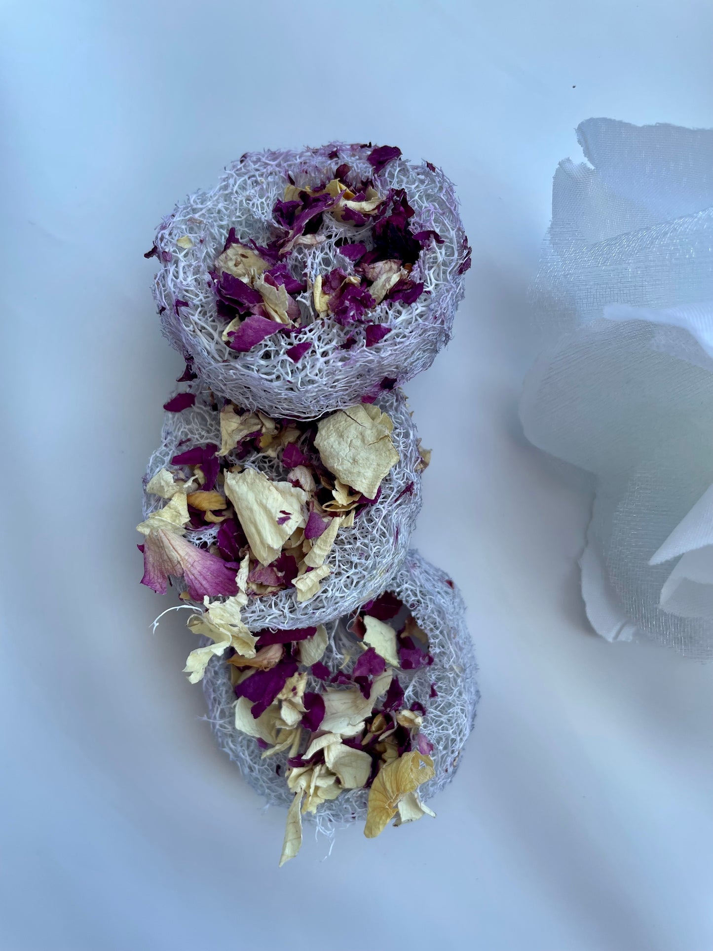 Loofahs infused with spring flowers