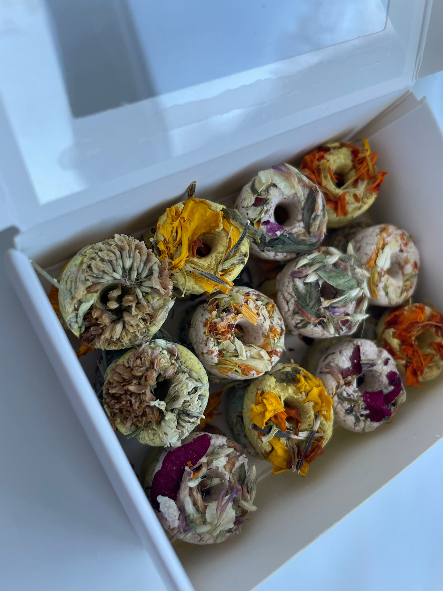 Gourmet donuts with spring flowers