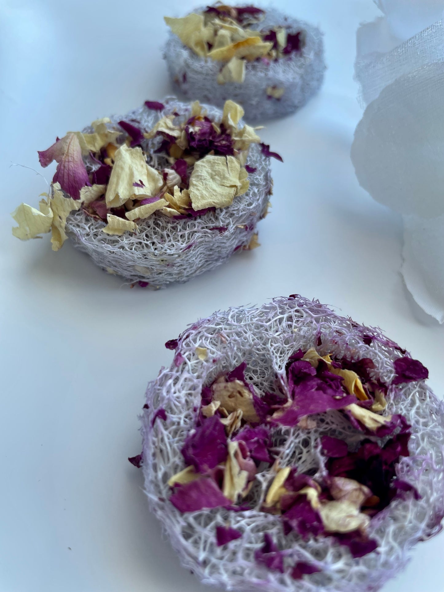 Loofahs infused with spring flowers
