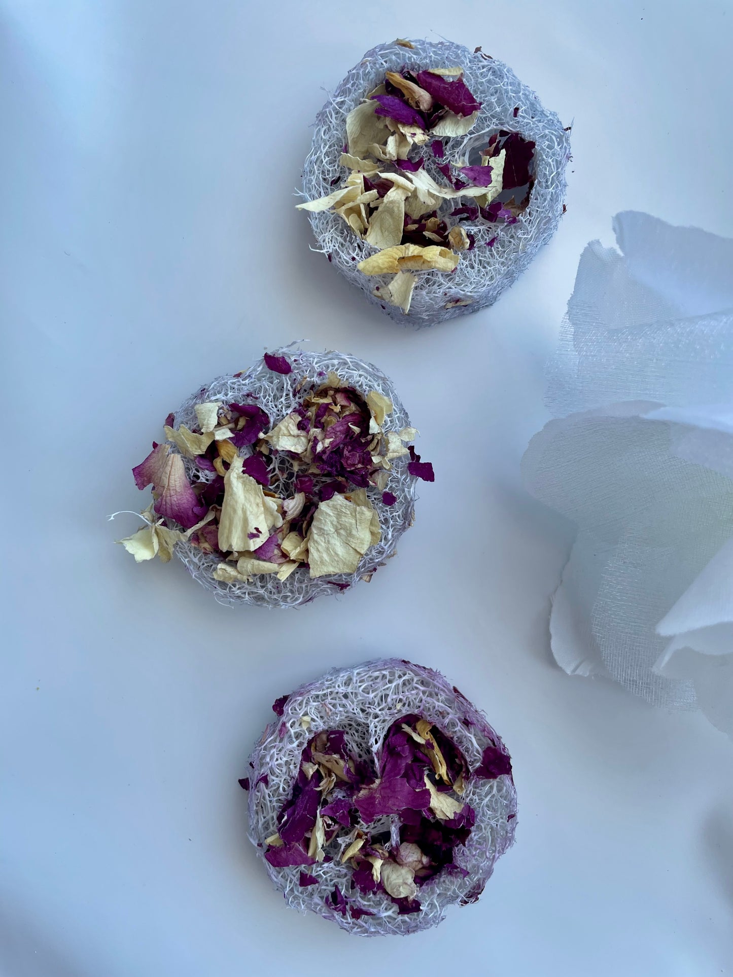 Loofahs infused with spring flowers