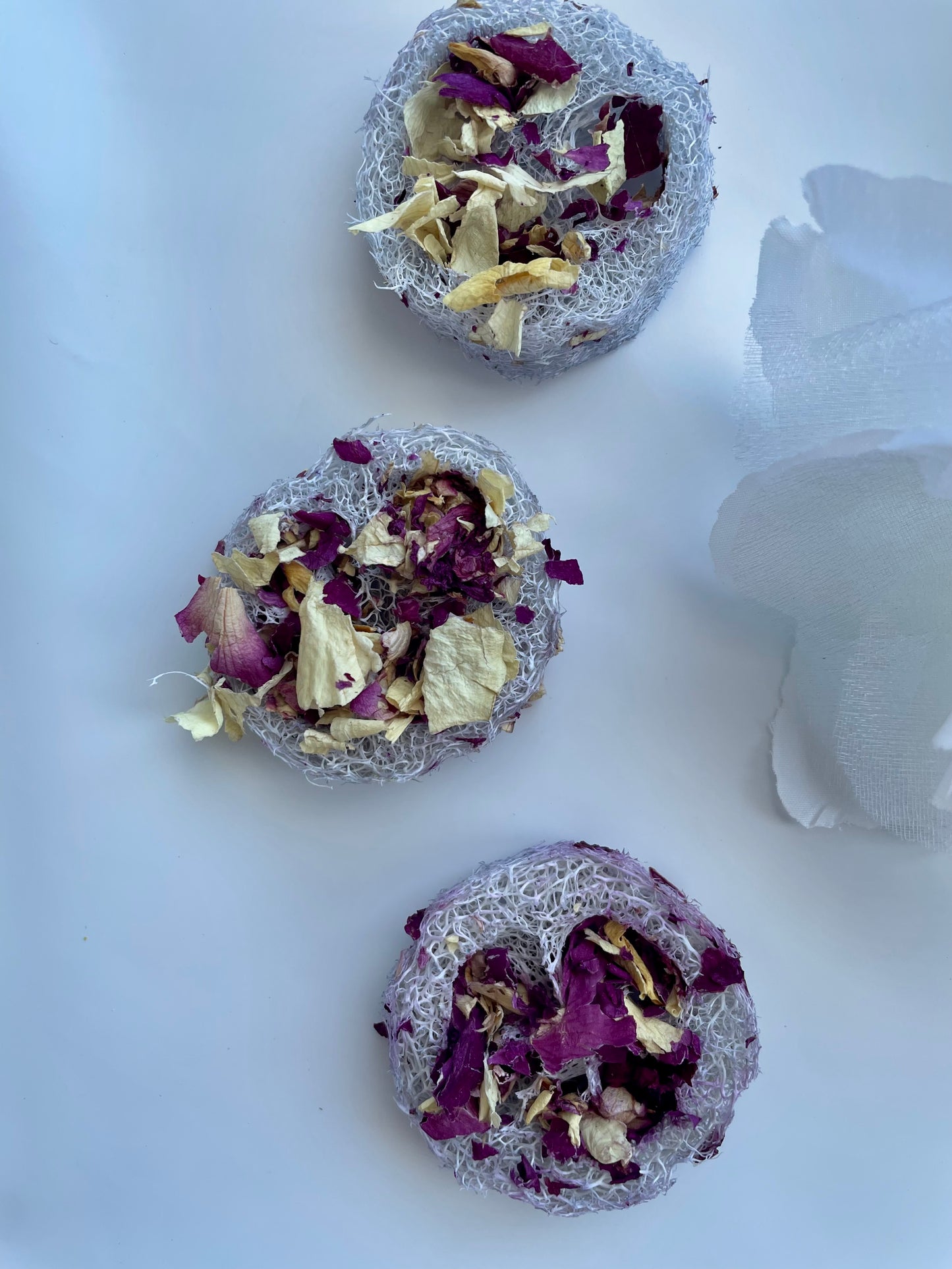 Loofahs infused with spring flowers