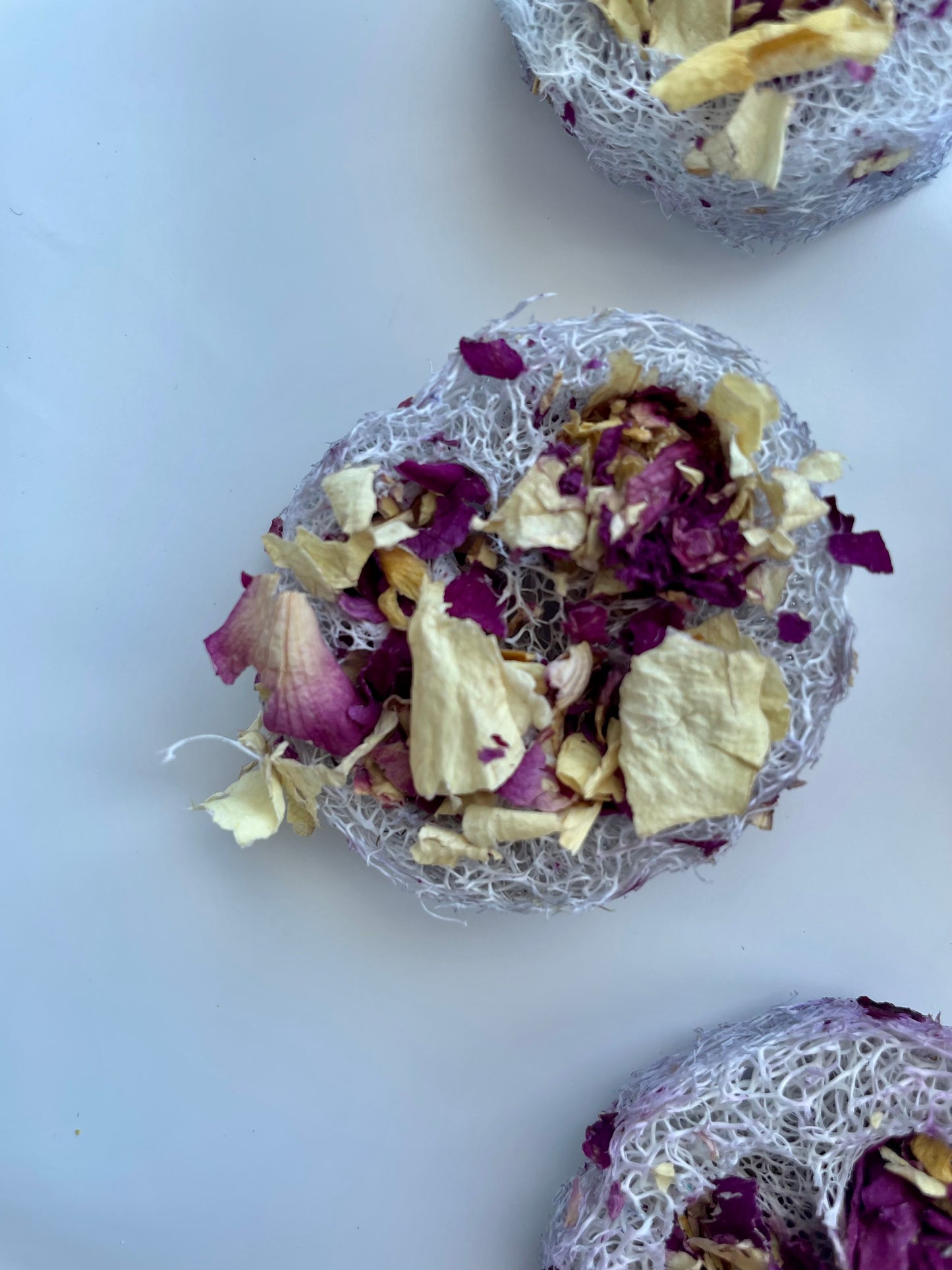 Loofahs infused with spring flowers