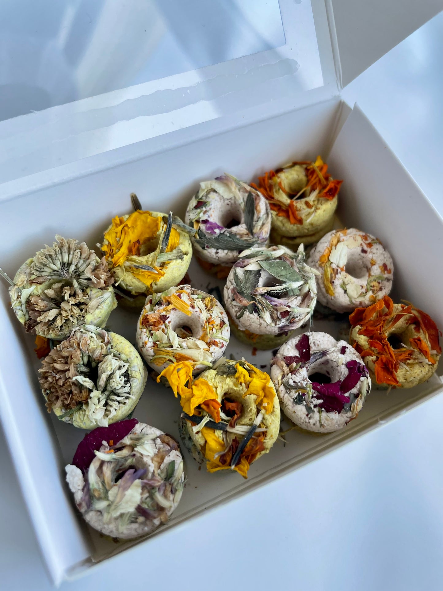 Gourmet donuts with spring flowers