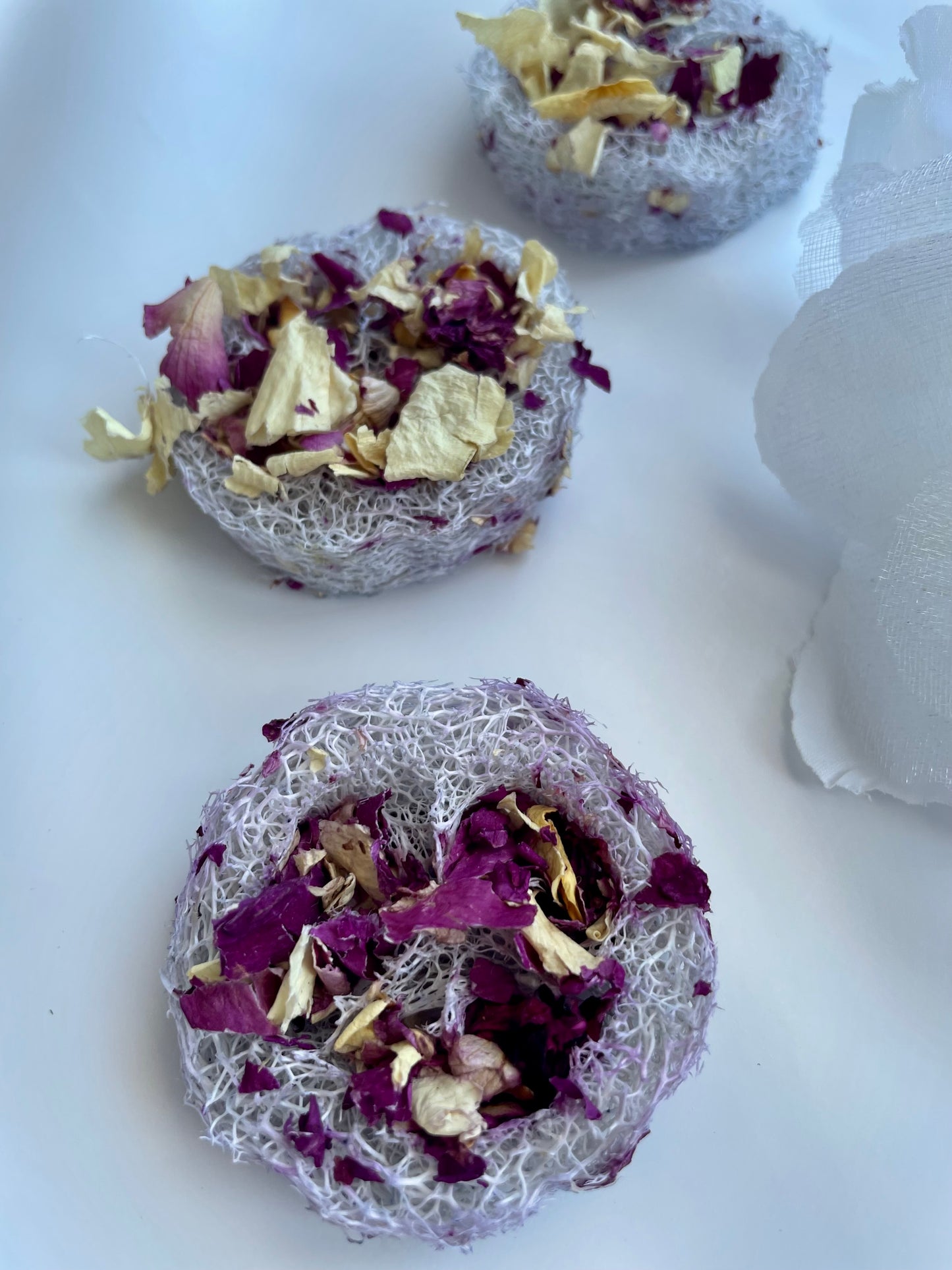 Loofahs infused with spring flowers