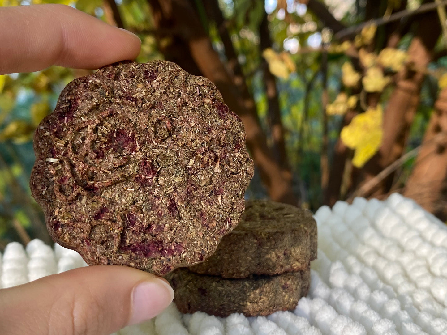 Beet and hay flavored treat
